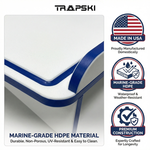 Premium Rod Mount 18" or 33" Raised Fillet Table – 3-in-1 Bait & Fish Station | Fits Rod Holders, Buckets & Flat Surfaces | Marine-Grade HDPE | Ruler, Juice Groove, Knife & Tool Slots - TRAPSKI