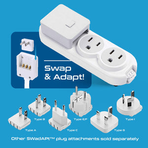 Compact Travel Power Strip - 2 US Outlets, USB & USB-C Ports - Grounded (PS-2U+) - TRAPSKI