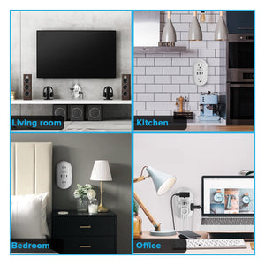 Wall Power Strip Charger by Ceptics - Small & Compact - Surge Protector 1800J - Grounded Dual USB - 6 USA Outlets Input (PS-6B-3U)