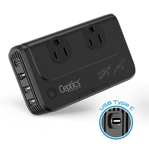 200W Step Down Converter – 2x outlets & 3 USB-A + 1 USB-C – AC 220-240V to 110V-120V Travel Voltage Converter - (PU-200X)