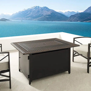 Perkins 48" Rectangular Cane-weave Aluminum Convertible Gas Fire Pit Table