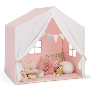 Kid's Play Tent with Washable Cotton Mat and Flag Banner