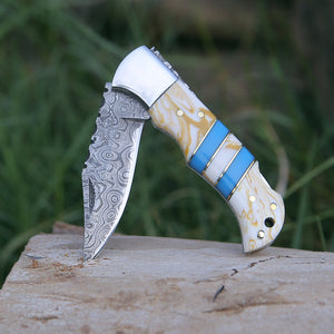 Orion Damascus Pocket Knife with Resin Handle