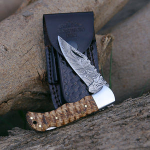 Thunderbolt Pocket Knife with Forged Charred Ash Wood Handle