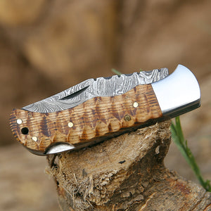Thunderbolt Pocket Knife with Forged Charred Ash Wood Handle