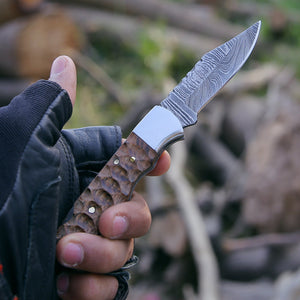 Thunderbolt Pocket Knife with Forged Charred Ash Wood Handle