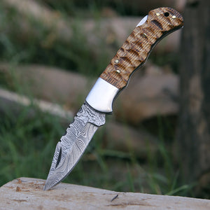 Thunderbolt Pocket Knife with Forged Charred Ash Wood Handle