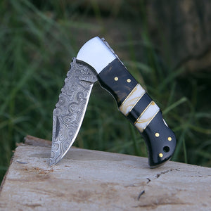 Blaze Handmade Damascus folding knife with Sheath