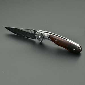 Artemis Japanese VG10 Damascus Pocket Knife with Clip & Exotic Red Sandal Wood Handle