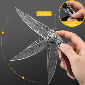 Artemis Japanese VG10 Damascus Pocket Knife with Clip & Exotic Red Sandal Wood Handle