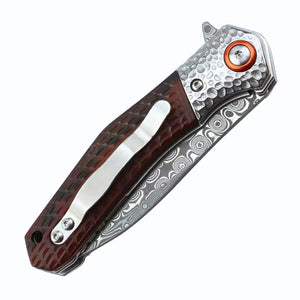 Wayfarer Japanese VG10 Damascus EDC Pocket Knife with Clip and Sandalwood Handle