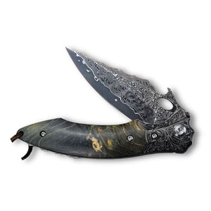 Blackbird Japanese EDC Pocket Knife with Stained Maple Burl Wood Handle