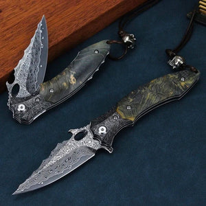 Blackbird Japanese EDC Pocket Knife with Stained Maple Burl Wood Handle