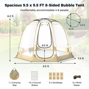 Pop Up Bubble Tent 630° Transparent PVC Igloo 8.5 x 8.5 FT Instant Setup Screen House for 5-6 People-Beige
