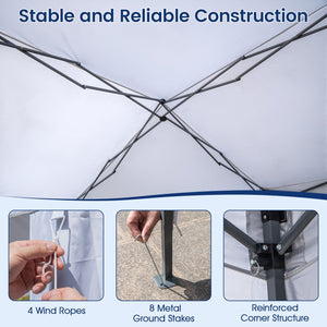 Pop up Canopy Tent with Portable Wheeled Bag 8 Stakes 4 Wind Ropes-White