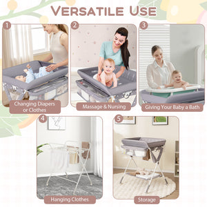 Portable Baby Changing Table with 3-Level Adjustable Height