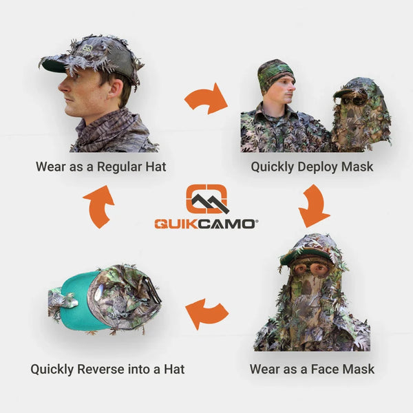 2-in-1 FRONT Leafy Face Mask and Camo Hat (Adjustable,OSFM)