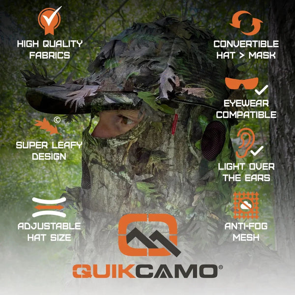 2-in-1 FRONT Leafy Face Mask and Camo Hat (Adjustable,OSFM)