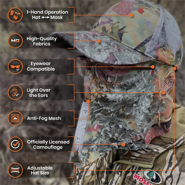 2-in-1 FRONT Face Mask and Camo Hat (Fitted and OSFM)