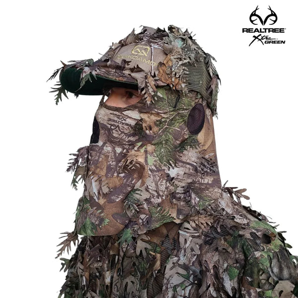 2-in-1 FRONT Leafy Face Mask and Camo Hat (Adjustable,OSFM)