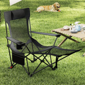 Reclining Camping Chair with Removable Footrest and Adjustable Backrest