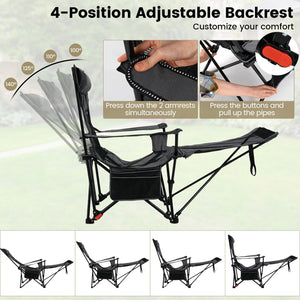 Reclining Camping Chair with Removable Footrest and Adjustable Backrest