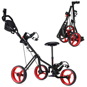3 Wheels Push Pull Golf Trolley with Scoreboard Bag