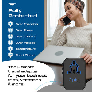 All-In-One International Travel Plug Adapter - USB C (PD-QC) - 2 USB Ports (UP-10KU)