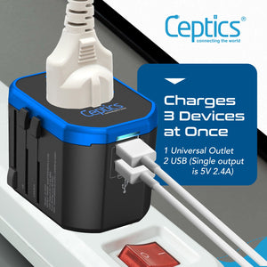 All-In-One International Travel Plug Adapter - 2 USB Ports (UP-8KU) - TRAPSKI