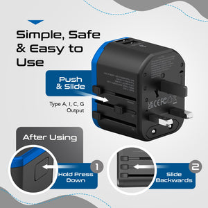 All-In-One International Travel Plug Adapter - 2 USB Ports (UP-8KU) - TRAPSKI