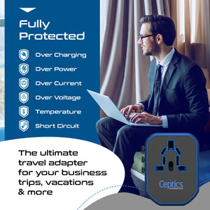 All-In-One International Travel Plug Adapter - 2 USB Ports (UP-8KU) - TRAPSKI