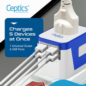 All-In-One International Travel Plug Adapter - 4 USB Ports (UP-9KU) - TRAPSKI