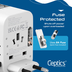 All-In-One International Travel Plug Adapter - 4 USB Ports (UP-9KU) - TRAPSKI