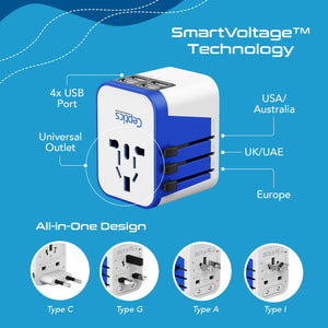All-In-One International Travel Plug Adapter - 4 USB Ports (UP-9KU) - TRAPSKI