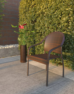 Rhodos Cafe Stacking Chairs in Mocha All-Weather Wicker - Set of 4
