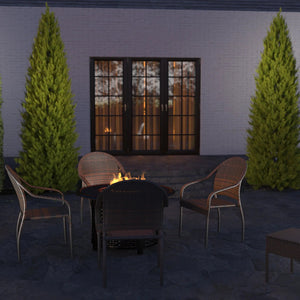 Rhodos Cafe Stacking Chairs in Mocha All-Weather Wicker - Set of 4