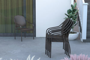 Rhodos Cafe Stacking Chairs in Mocha All-Weather Wicker - Set of 4