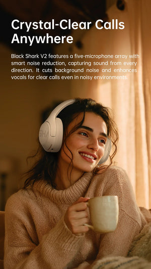Black Shark V2 Wireless Headphones, ANC Noise Reduction Over-Ear Foldable Headset Bluetooth 5.4 100H Play Hi-Fi for Games Sports