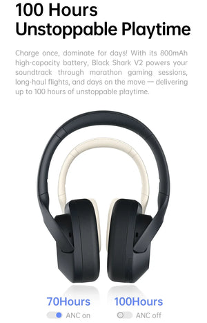 Black Shark V2 Wireless Headphones, ANC Noise Reduction Over-Ear Foldable Headset Bluetooth 5.4 100H Play Hi-Fi for Games Sports