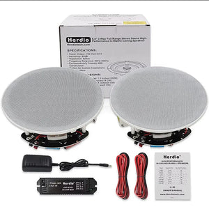 Herdio 6.5 Inch Home Audio 300W Ceiling Bluetooth Speaker Home Recessed Speaker System For Indoor Kitchen Bedroom Bathroom 2PCS