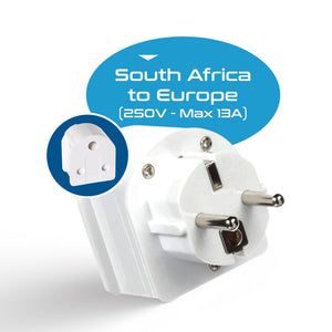 South Africa to Europe Schuko - Type E/F - Travel Plug Adapter - Grounded (SA-EU) - TRAPSKI