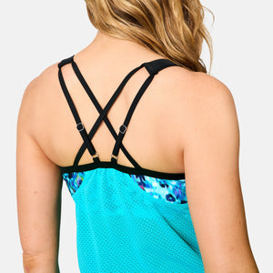 Women's Textured Mesh Side Tie Blouson Tankini Top