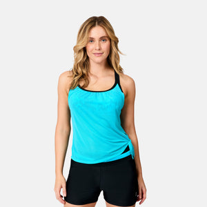 Women's Textured Mesh Side Tie Blouson Tankini Top