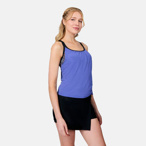 Women's Textured Mesh Side Tie Blouson Tankini Top