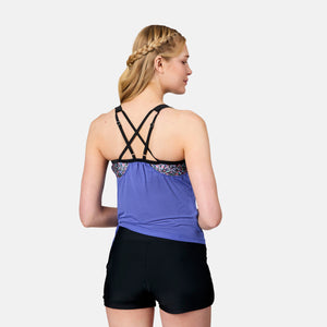 Women's Textured Mesh Side Tie Blouson Tankini Top