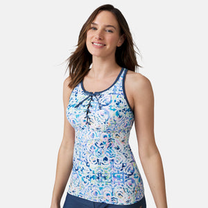 Women's Mosaic Mirage Lace Up Racerback Tankini Top