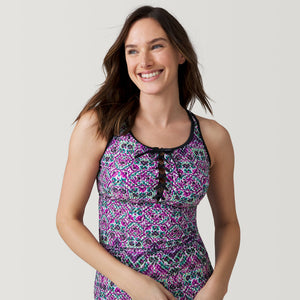 Women's Mosaic Mirage Lace Up Racerback Tankini Top