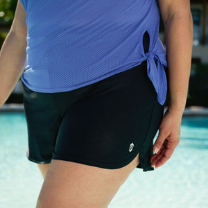 Women's Plus Size Textured Mesh Side Tie Blouson Tankini Top