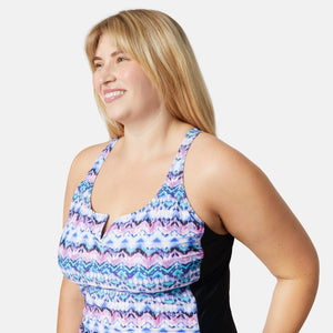 Women's Plus Size Ikat Notch Front Tankini Top