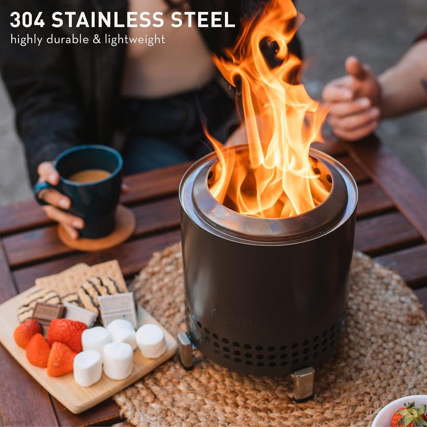 Solo Stove Mesa XL Tabletop Fire Pit with Stand | Low Smoke Outdoor Mini Fire for Urban & Suburbs | Fueled by Pellets or Wood, Stainless Steel, with Travel Bag, Various Colors